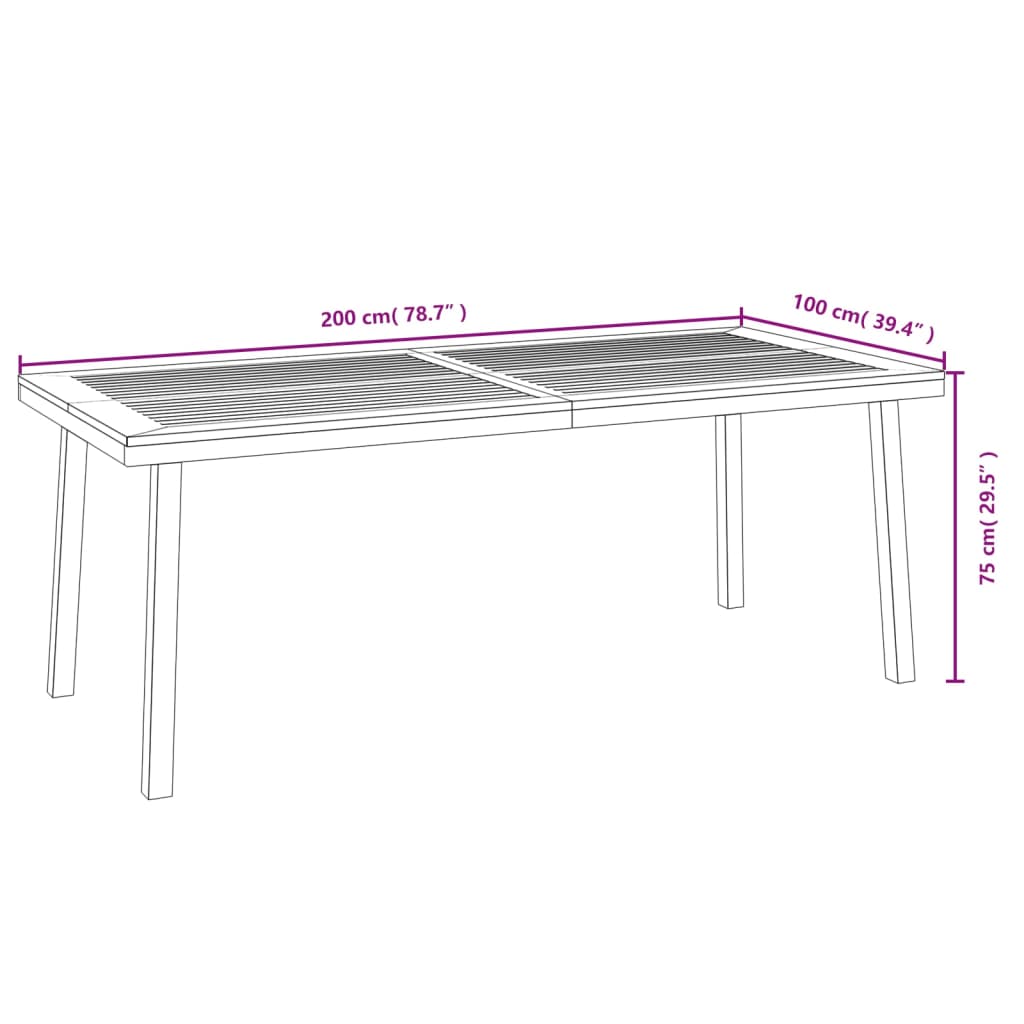 vidaXL Tavolo da Giardino 200x100x75 cm in Legno Massello di Acacia