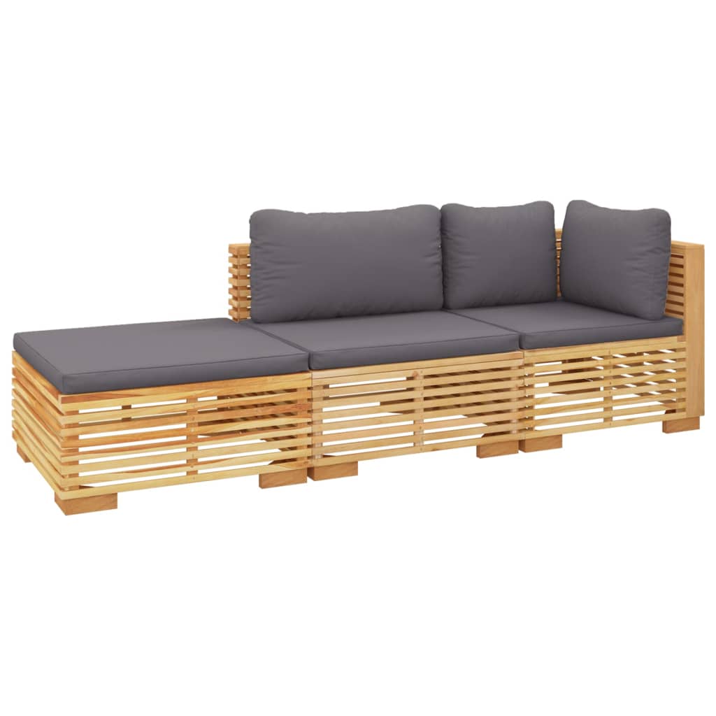 vidaXL Set Divani da Giardino 3 pz con Cuscini Legno Massello di Teak