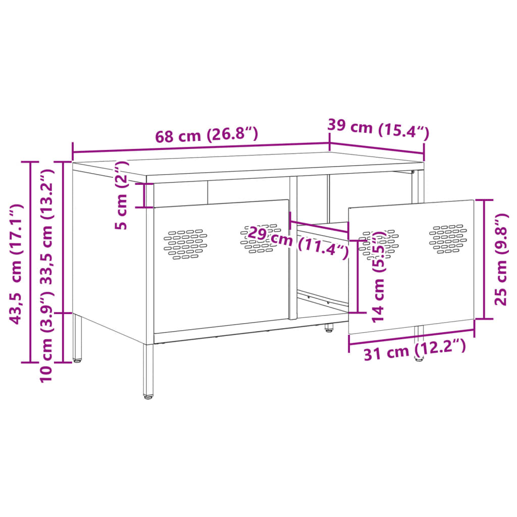 vidaXL Mobile TV Antracite 68x39x43,5 cm in Acciaio Laminato a Freddo