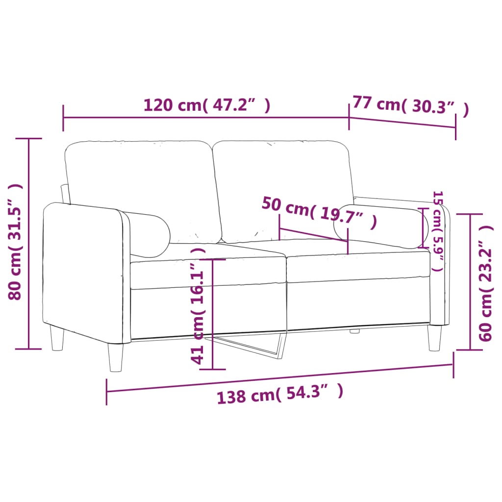 vidaXL Divano a 2 Posti con Cuscini Grigio Chiaro 120 cm in Velluto