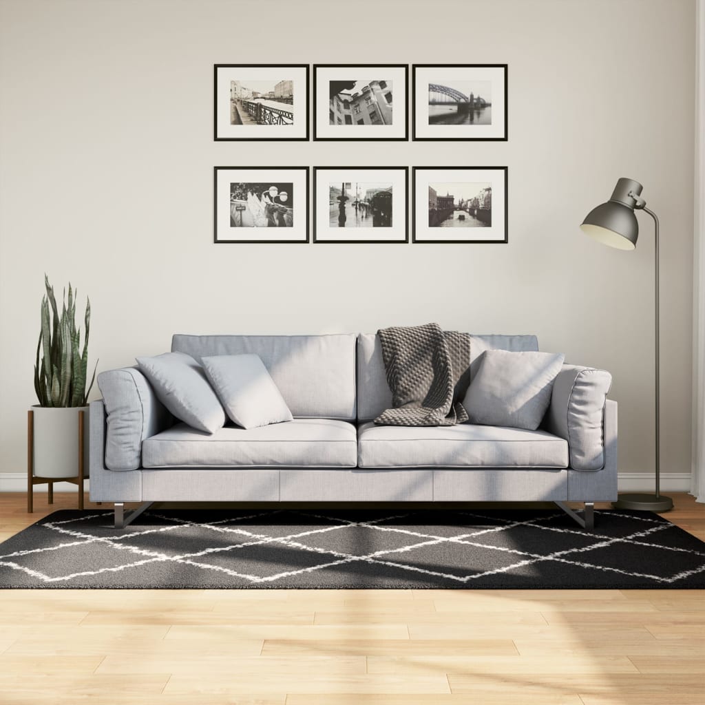 vidaXL Tappeto Shaggy PAMPLONA a Pelo Lungo Nero e Crema 100x200 cm