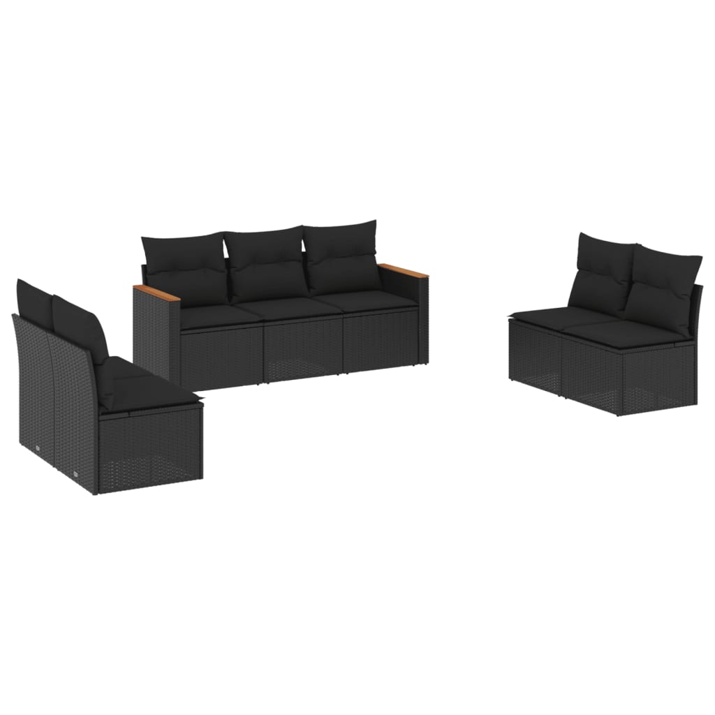 vidaXL Set Divani da Giardino con Cuscini 7pz Nero Polyrattan