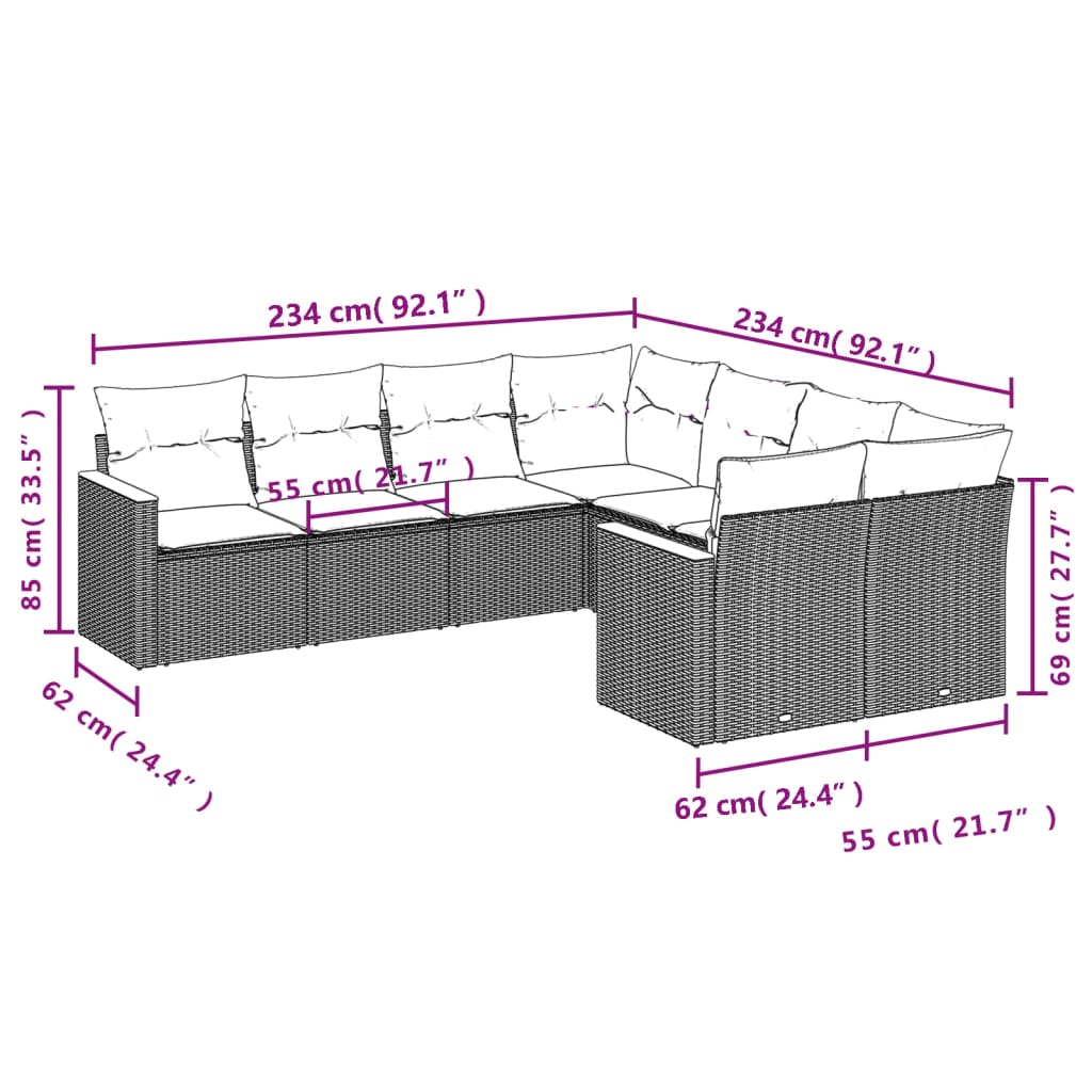 vidaXL Set Divani da Giardino con Cuscini 8 pz Nero in Polyrattan