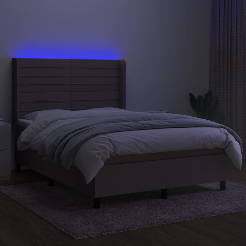 vidaXL Letto a Molle con Materasso e LED Tortora 140x190 cm in Tessuto