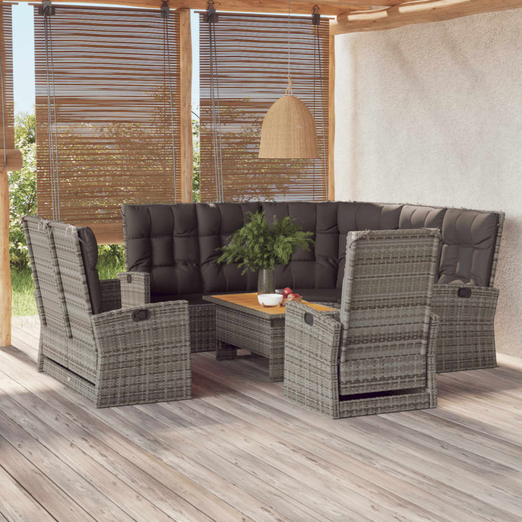 vidaXL Set Divani da Giardino 4 pz con Cuscini in Polyrattan Grigio