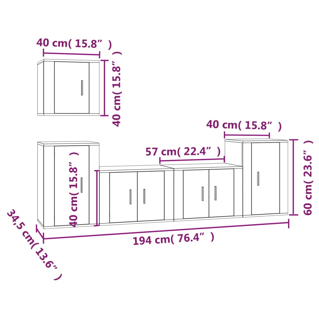 vidaXL Set di Mobili Porta TV 5 pz Nero in Legno Multistrato