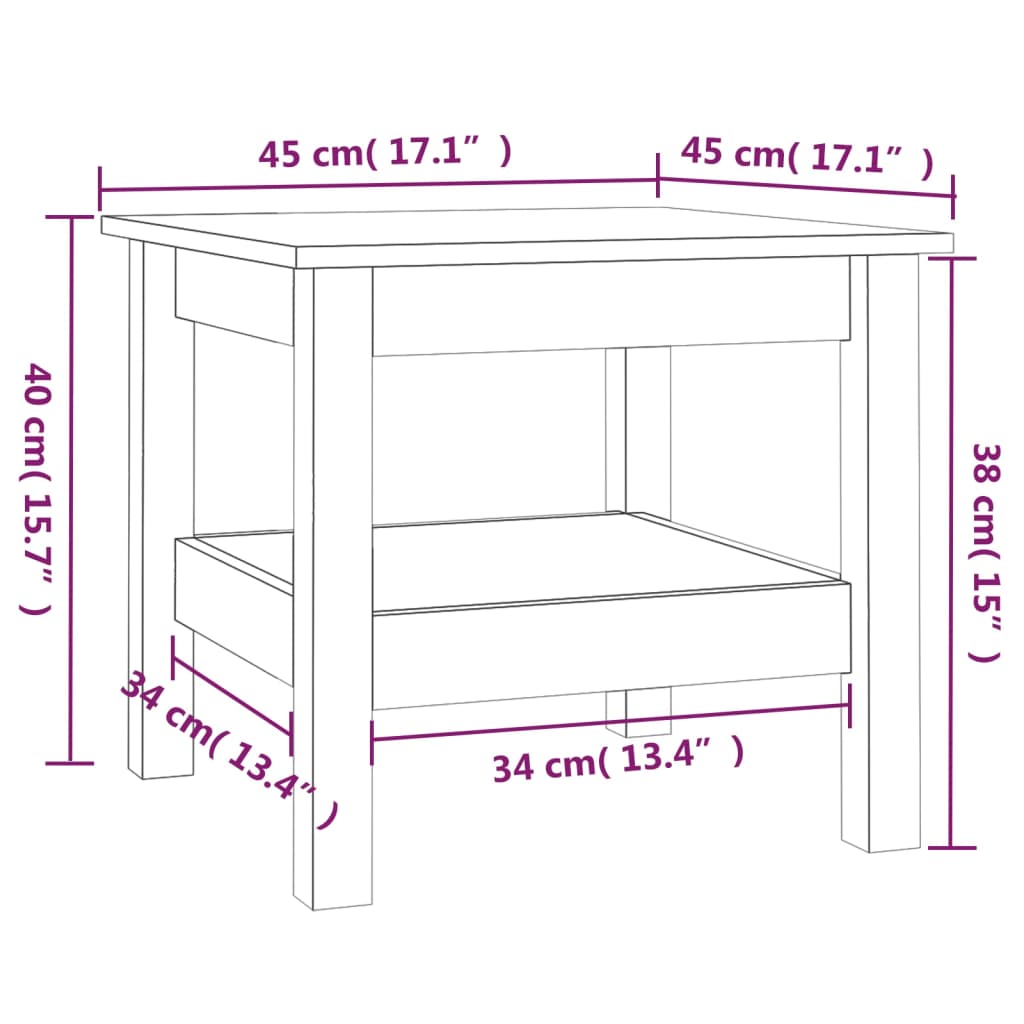 vidaXL Tavolino da Salotto Bianco 45x45x40 cm Legno Massello di Pino