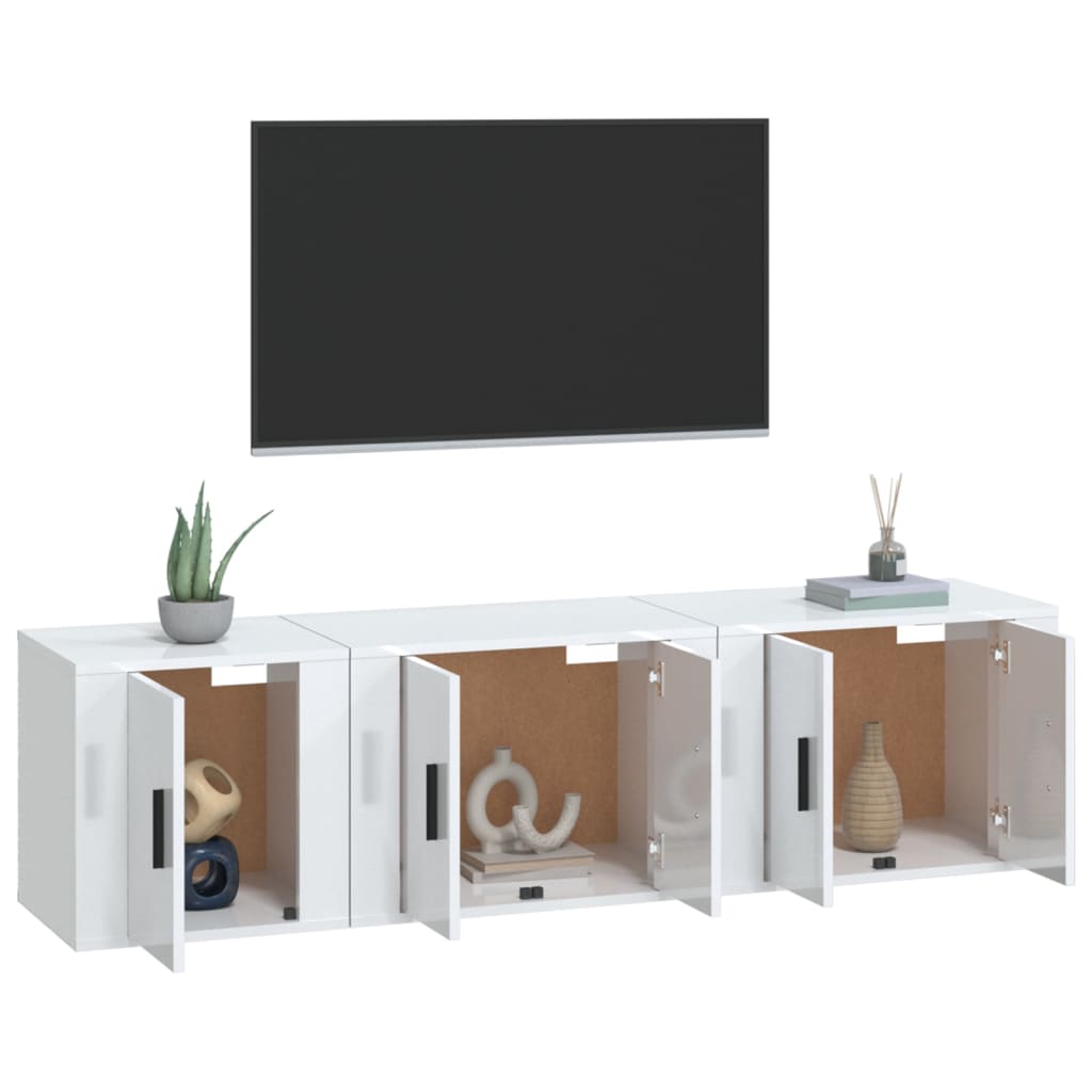 vidaXL Set Mobili Porta TV 3 pz Bianco Lucido in Legno Multistrato