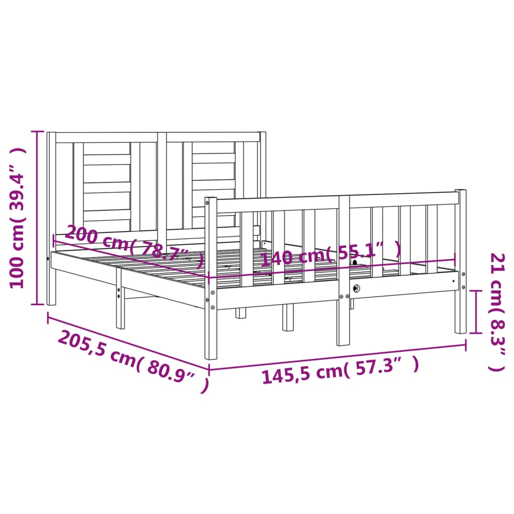 vidaXL Giroletto con Testiera Bianco 140x200 cm in Legno Massello