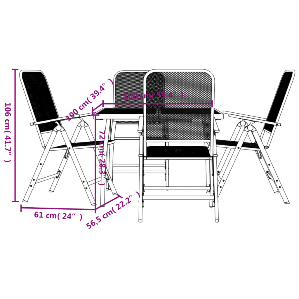 vidaXL Set da Pranzo da Giardino 5pz Antracite in Rete Metallica