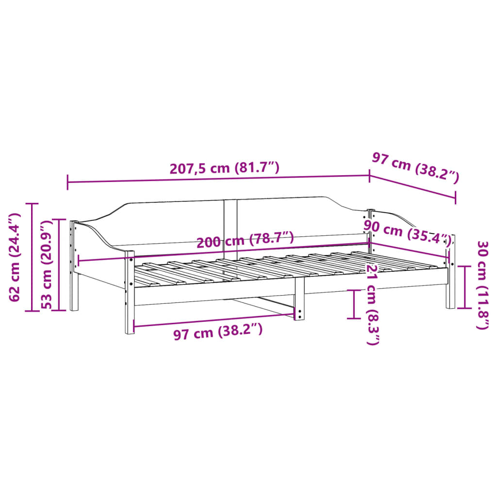 vidaXL Letto senza Materasso Bianco 90x200 cm Legno Massello di Pino