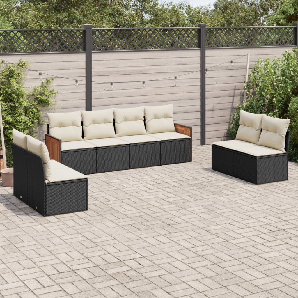 vidaXL Set Divani da Giardino con Cuscini 8 pz Nero in Polyrattan