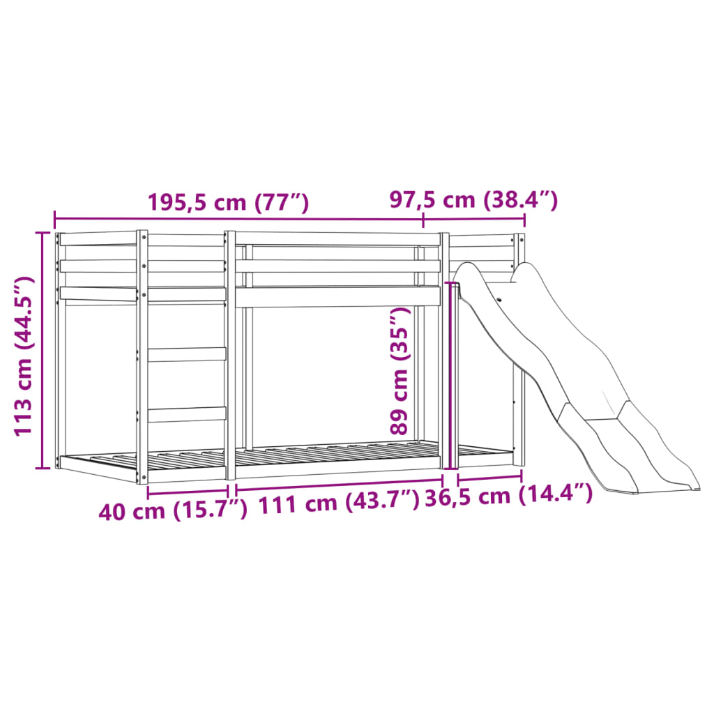 vidaXL Letto a Castello con Scivolo e Tende Blu 90x190 cm