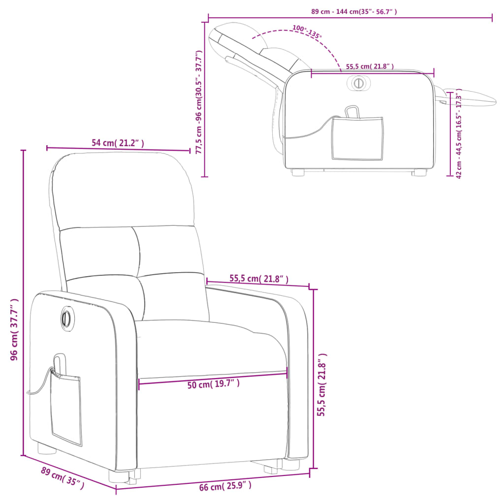 vidaXL Poltrona Alzapersona Massaggi Elettrica Grigio Chiaro Tessuto