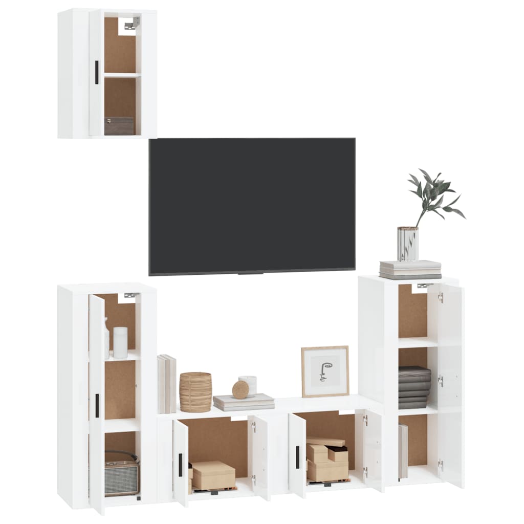 vidaXL Set di Mobili Porta TV 5 pz Bianco Lucido in Legno Multistrato