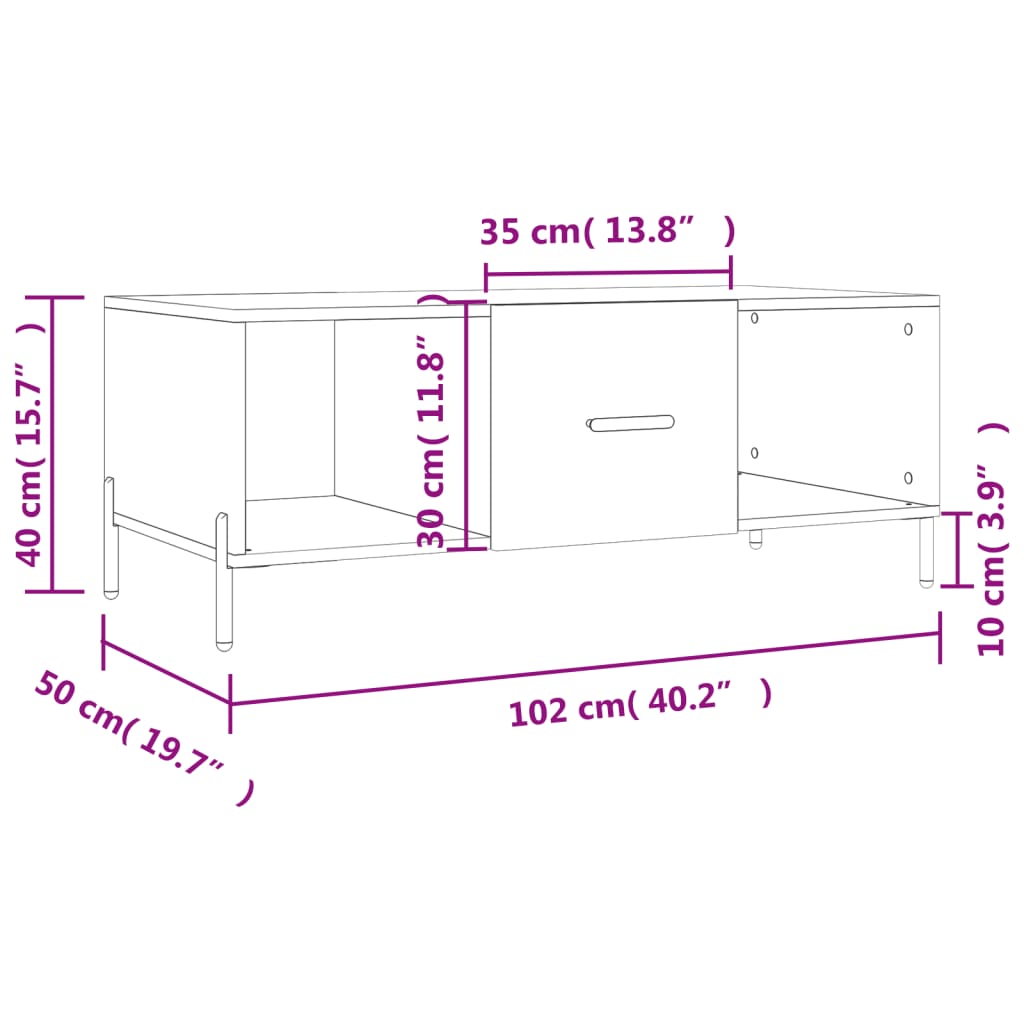 vidaXL Tavolino da Salotto Rovere Sonoma 102x50x40cm Legno Multistrato