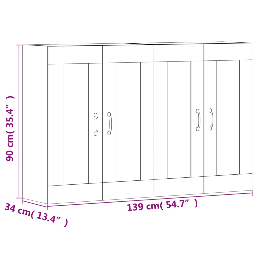 vidaXL Armadietti a Parete 2 pz Grigio Cemento in Legno Multistrato