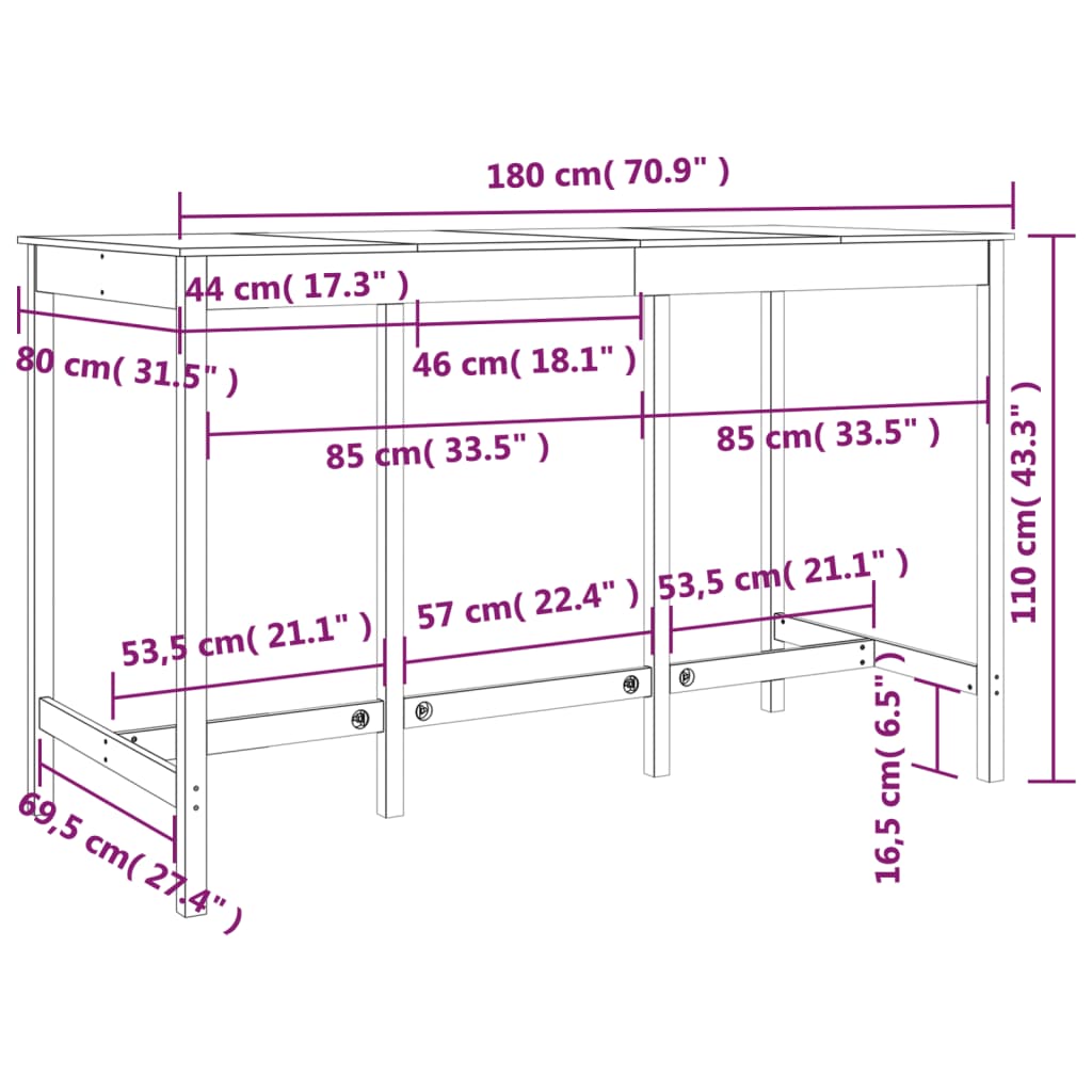 vidaXL Tavolo da Bar Ambra 180x80x110 cm in Legno Massello di Pino