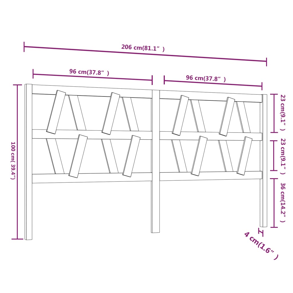 vidaXL Testiera per Letto Nera 206x4x100 cm in Legno Massello di Pino