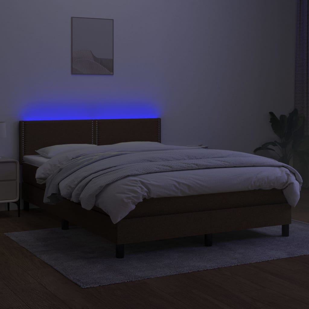 vidaXL Letto a Molle Materasso e LED Marrone Scuro 140x200 cm Tessuto