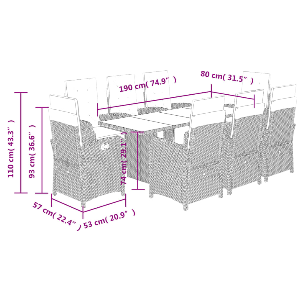 vidaXL Set da Pranzo da Giardino 9 pz con Cuscini Beige in Polyrattan