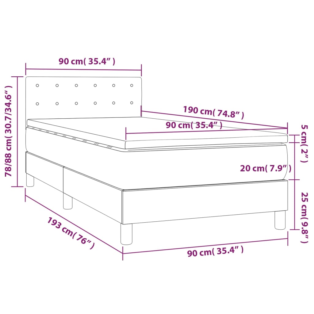 vidaXL Letto a Molle con Materasso e LED Nero 90x190 cm in Tessuto