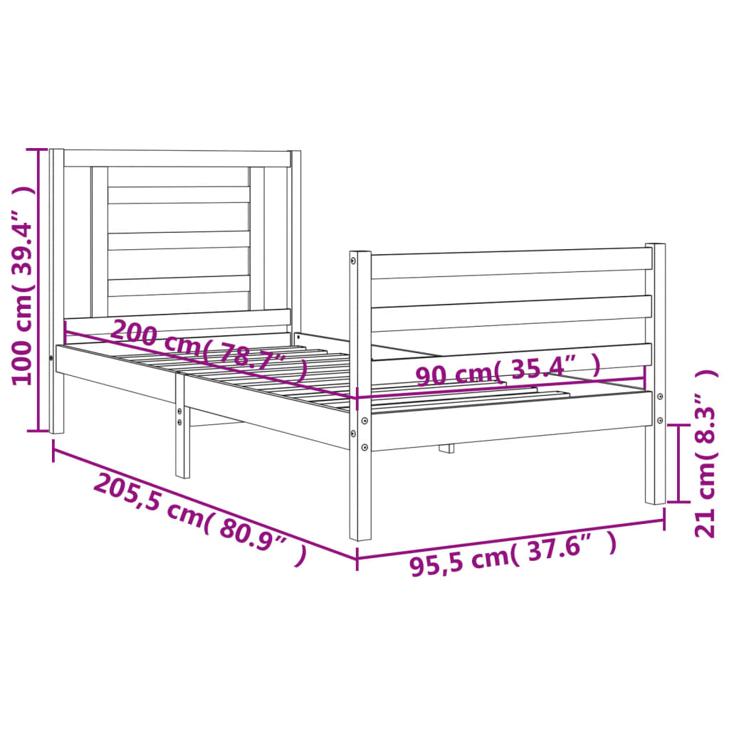 vidaXL Giroletto con Testiera Bianco 90x200 cm in Legno Massello