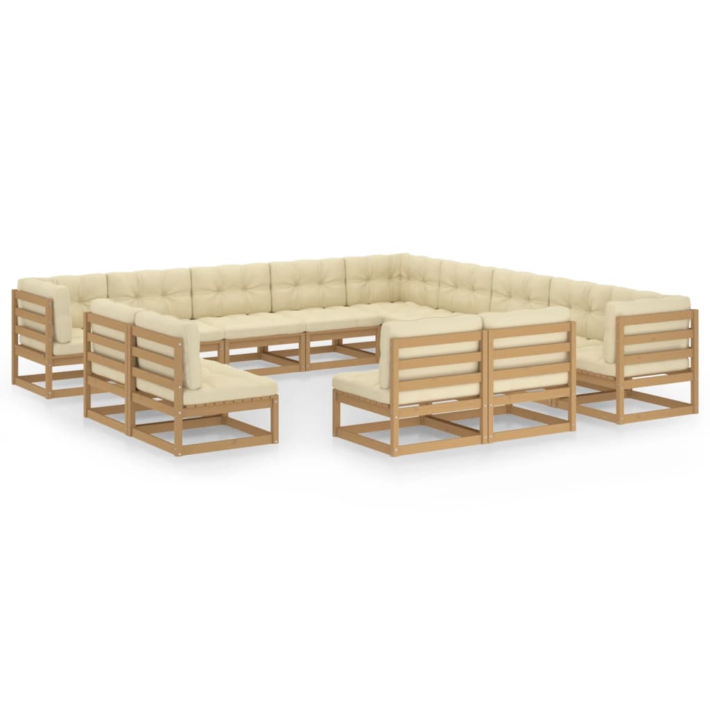 vidaXL Set Salotto Giardino e Cuscini 13 pz Legno Massello Pino Ambra