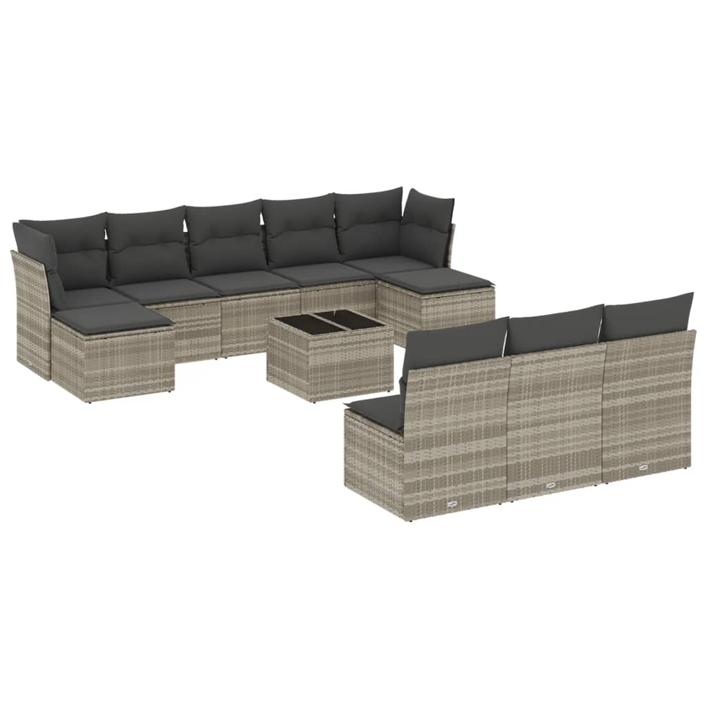 vidaXL Set Divani da Giardino 11 pz con Cuscini in Polyrattan Grigio