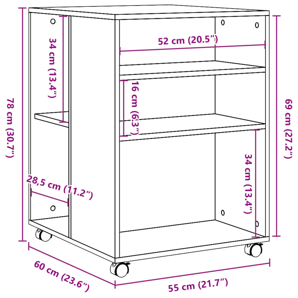 vidaXL Tavolino con Ruote Bianco 55x60x78 cm in Truciolato