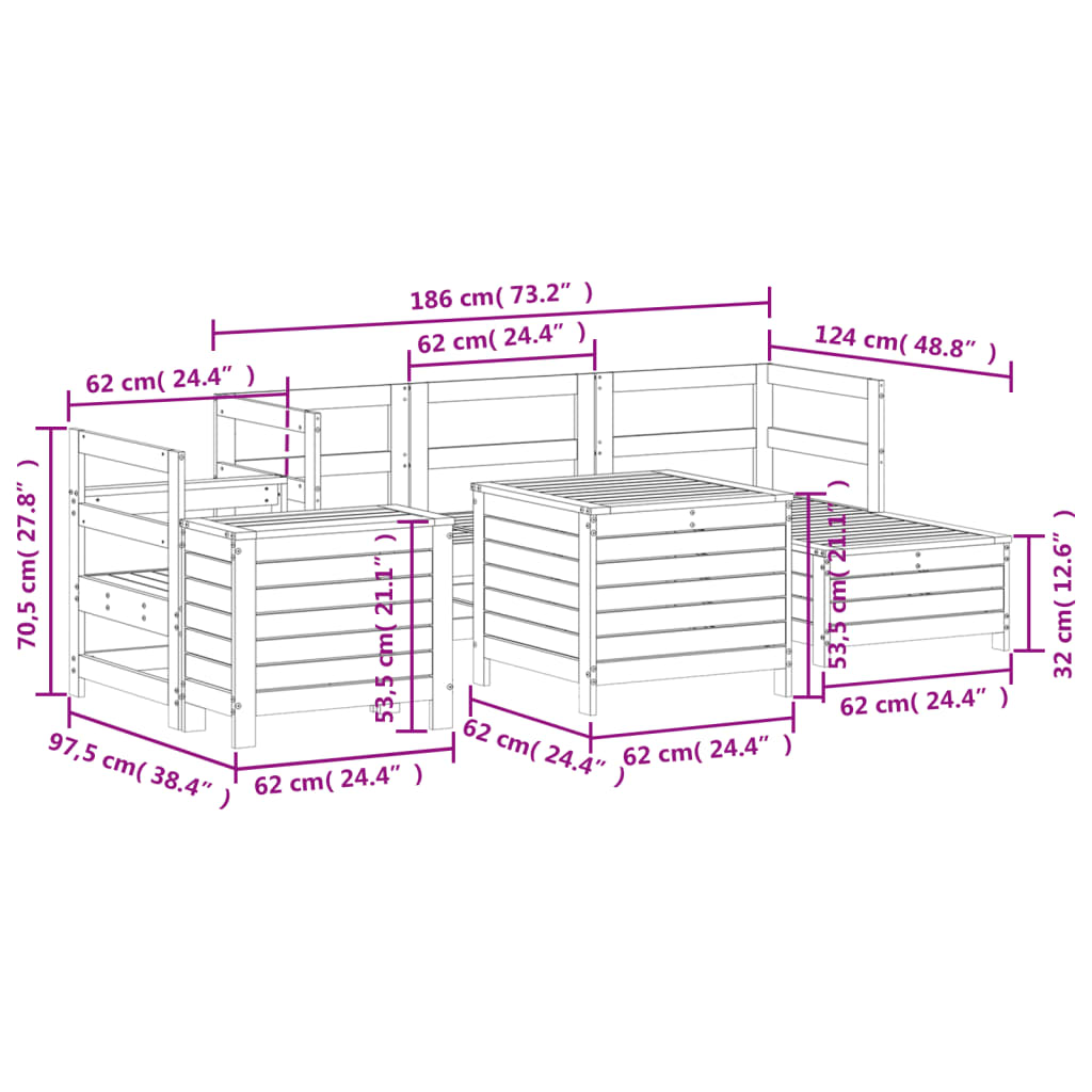 vidaXL Set Divani da Giardino 7 pz in Legno Impregnato di Pino