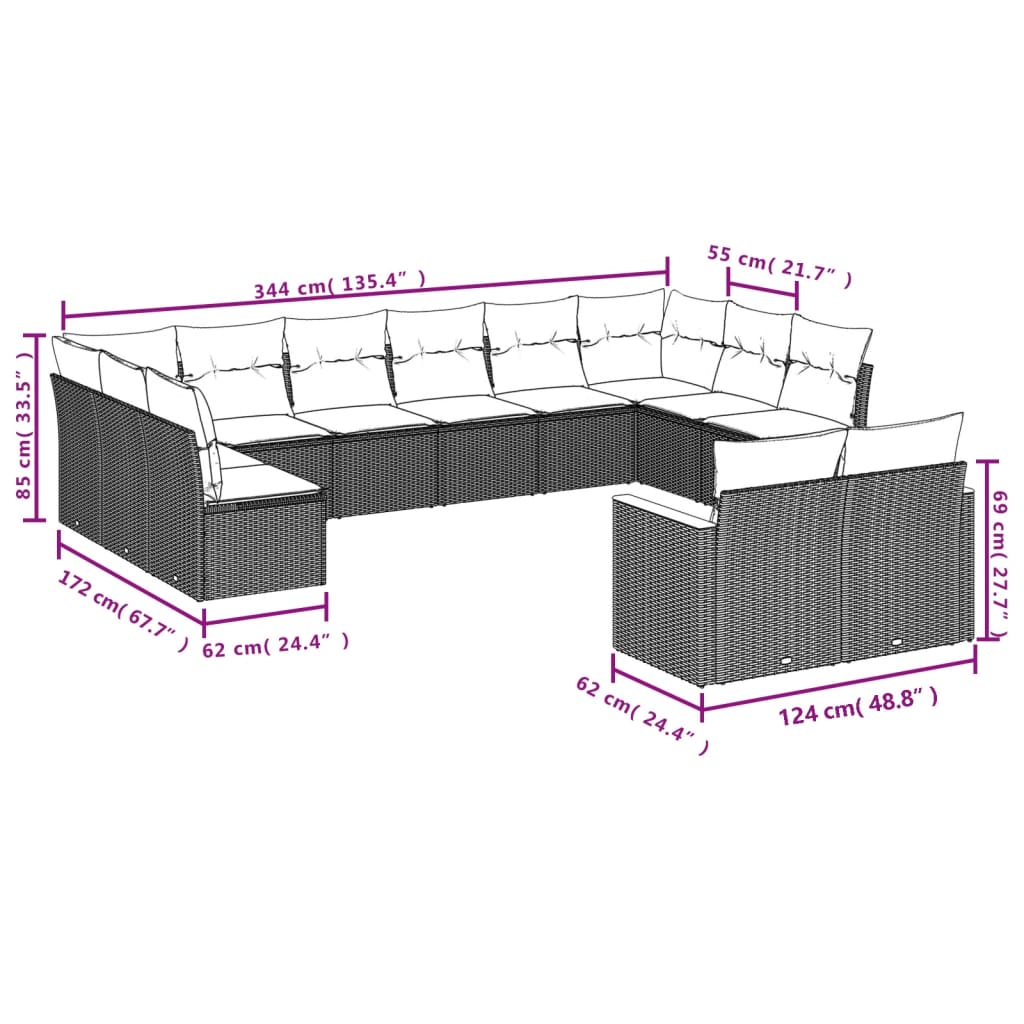 vidaXL Set Divano da Giardino 14 pz con Cuscini Beige Misto Polyrattan