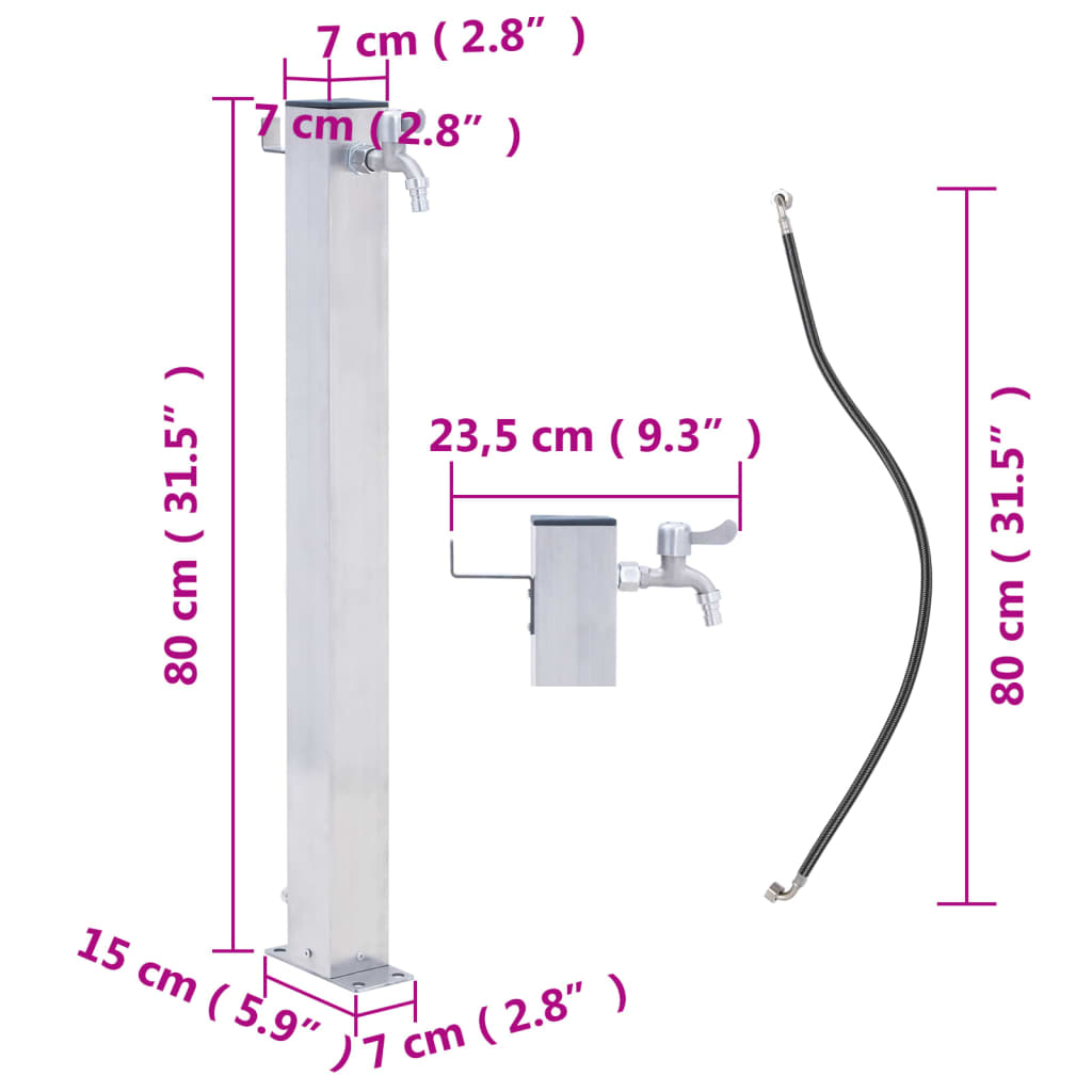 vidaXL Colonna d'Acqua da Giardino 80 cm Acciaio Inox Quadrato