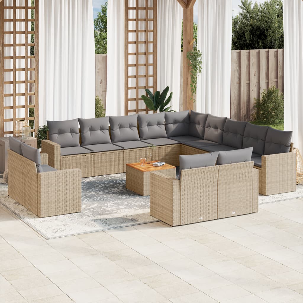 vidaXL Set Divano da Giardino 14 pz con Cuscini Beige Misto Polyrattan