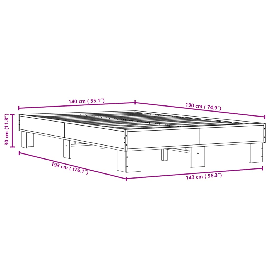 vidaXL Giroletto Nero 140x190 cm in Legno Multistrato e Metallo