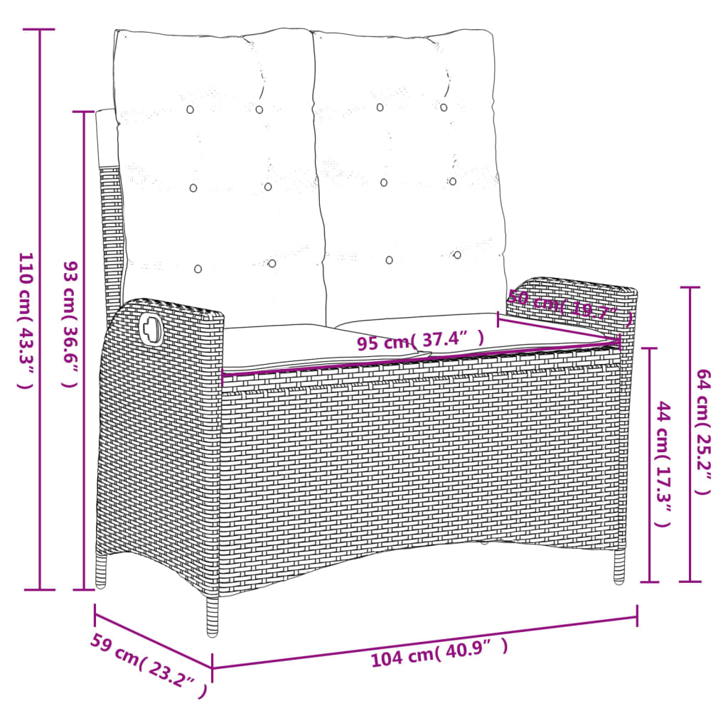 vidaXL Panca Reclinabile da Giardino con Cuscini Beige in Polyrattan