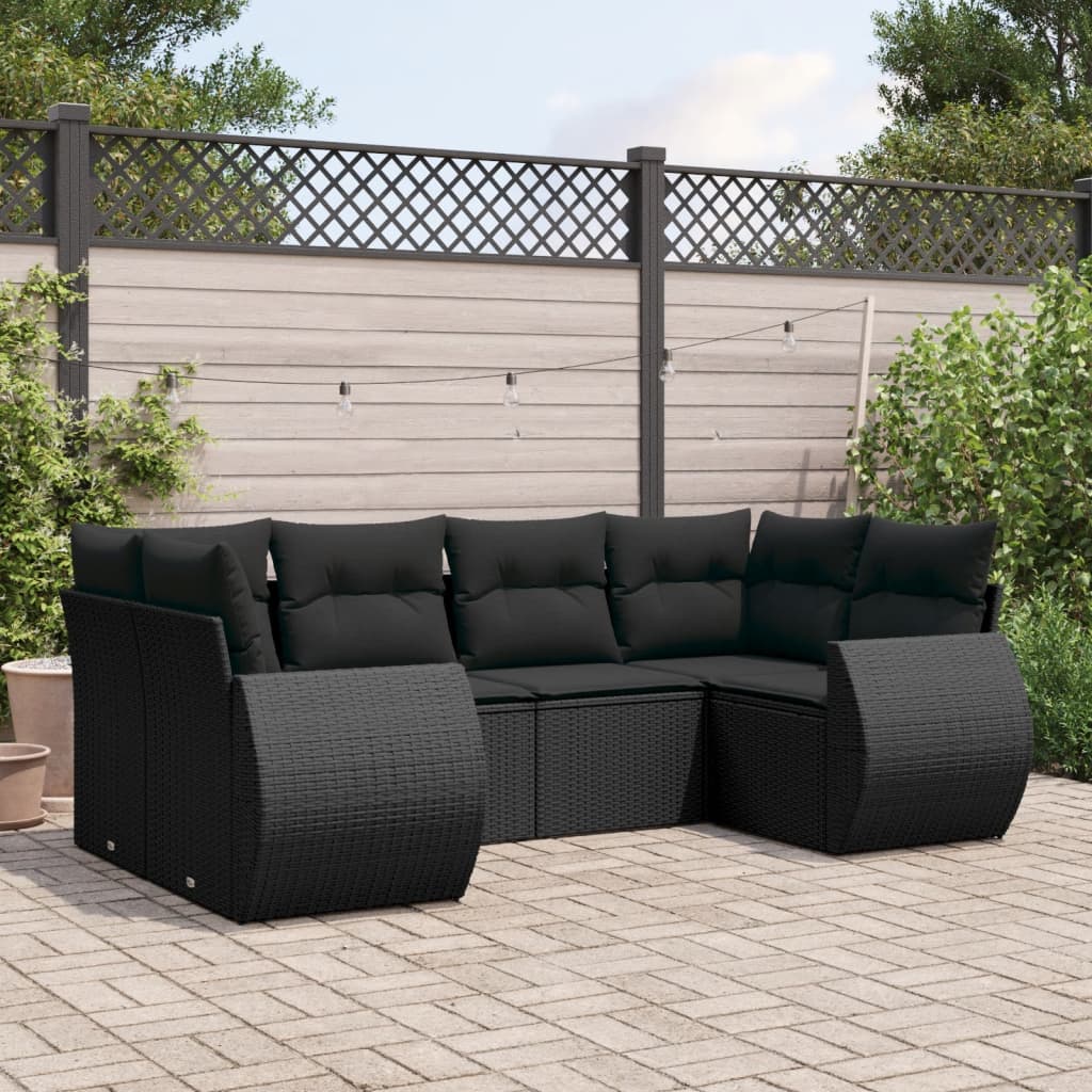 vidaXL Set Divano da Giardino 6 pz con Cuscini Nero in Polyrattan