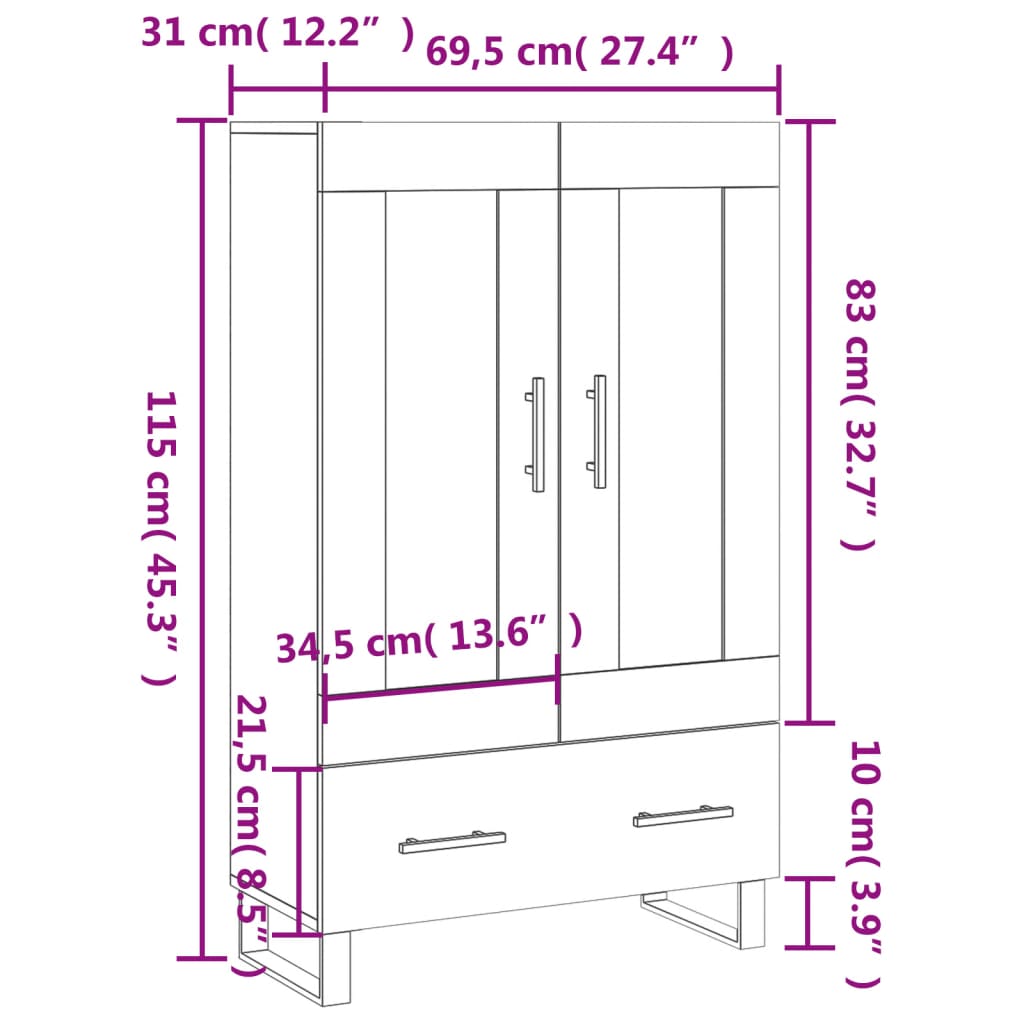 vidaXL Credenza Rovere Marrone 69,5x31x115 cm in Legno Multistrato