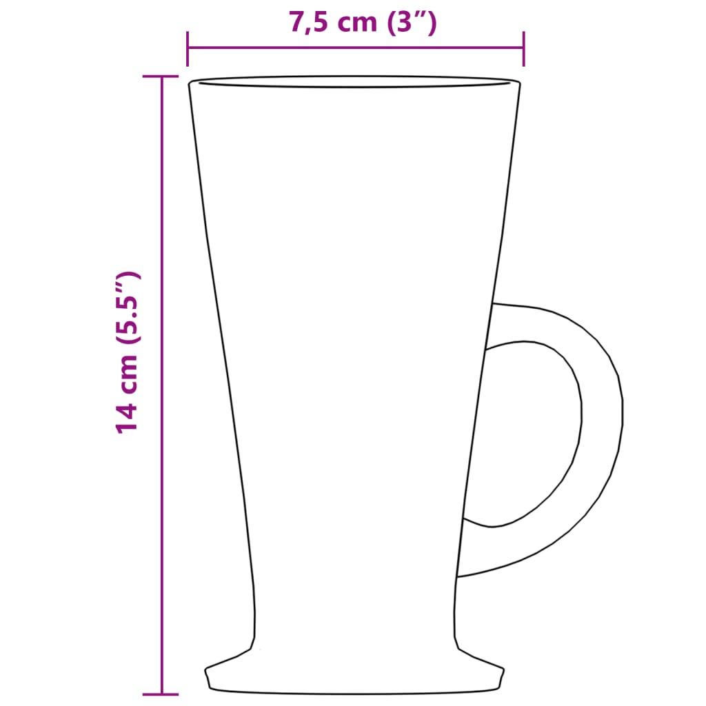 vidaXL Bicchieri per Caffè Latte con Manico 6 pcs 250 ml