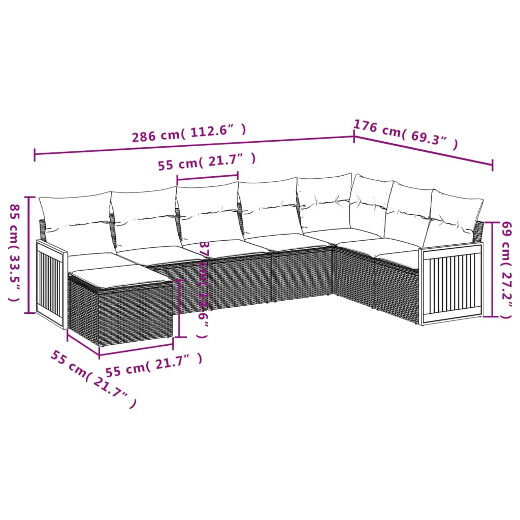 vidaXL Set Divani da Giardino con Cuscini 8 pz Nero in Polyrattan