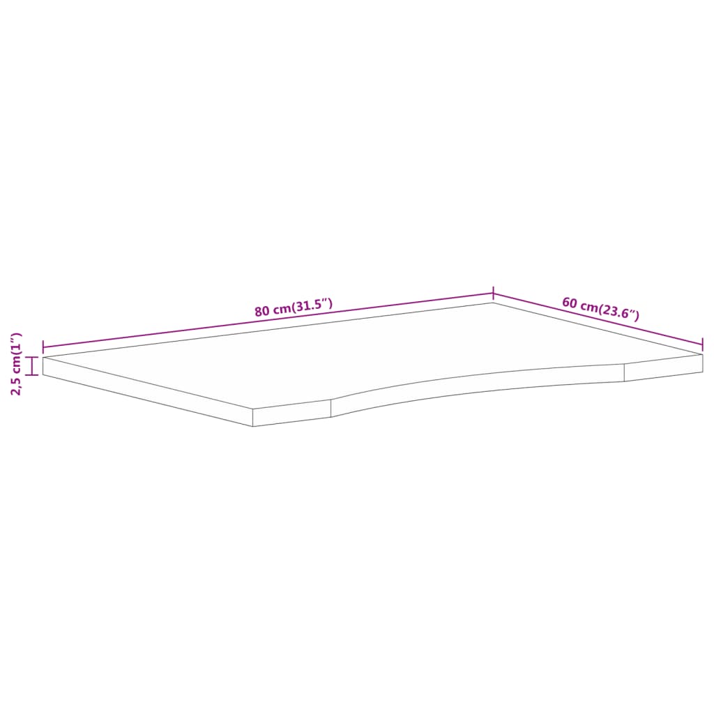 vidaXL Piano Scrivania con Curva 80x60x2,5 cm Massello Grezzo di Mango