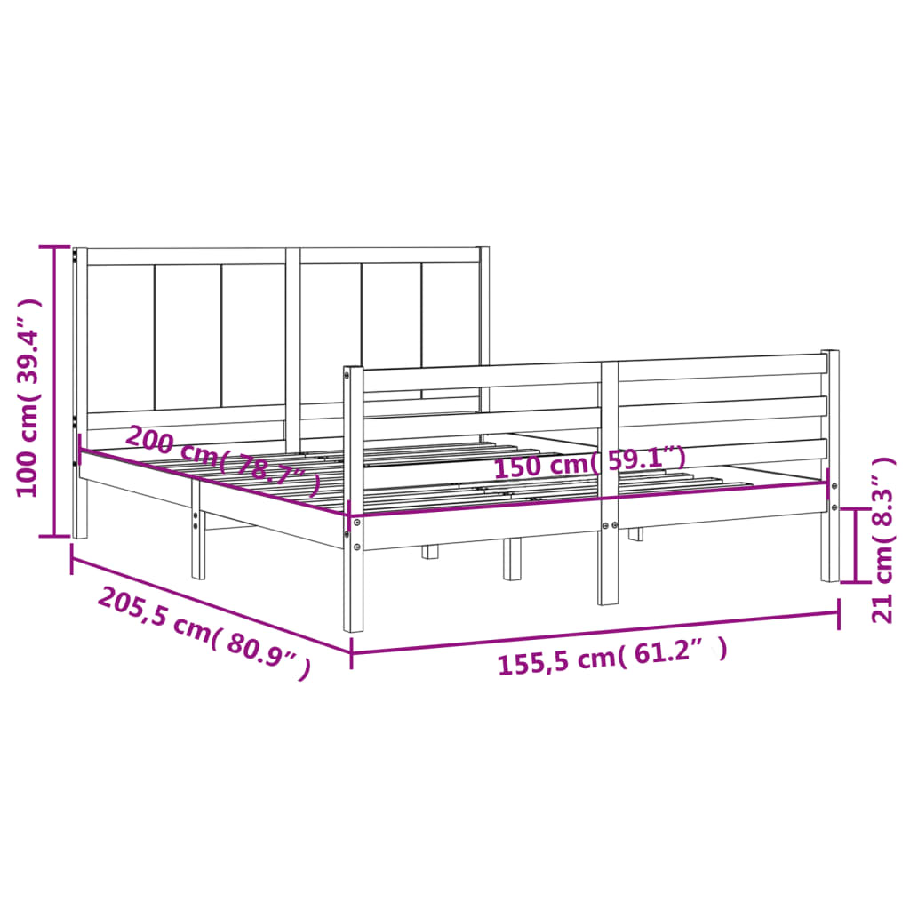 vidaXL Giroletto con Testiera Bianco King Size in Legno Massello