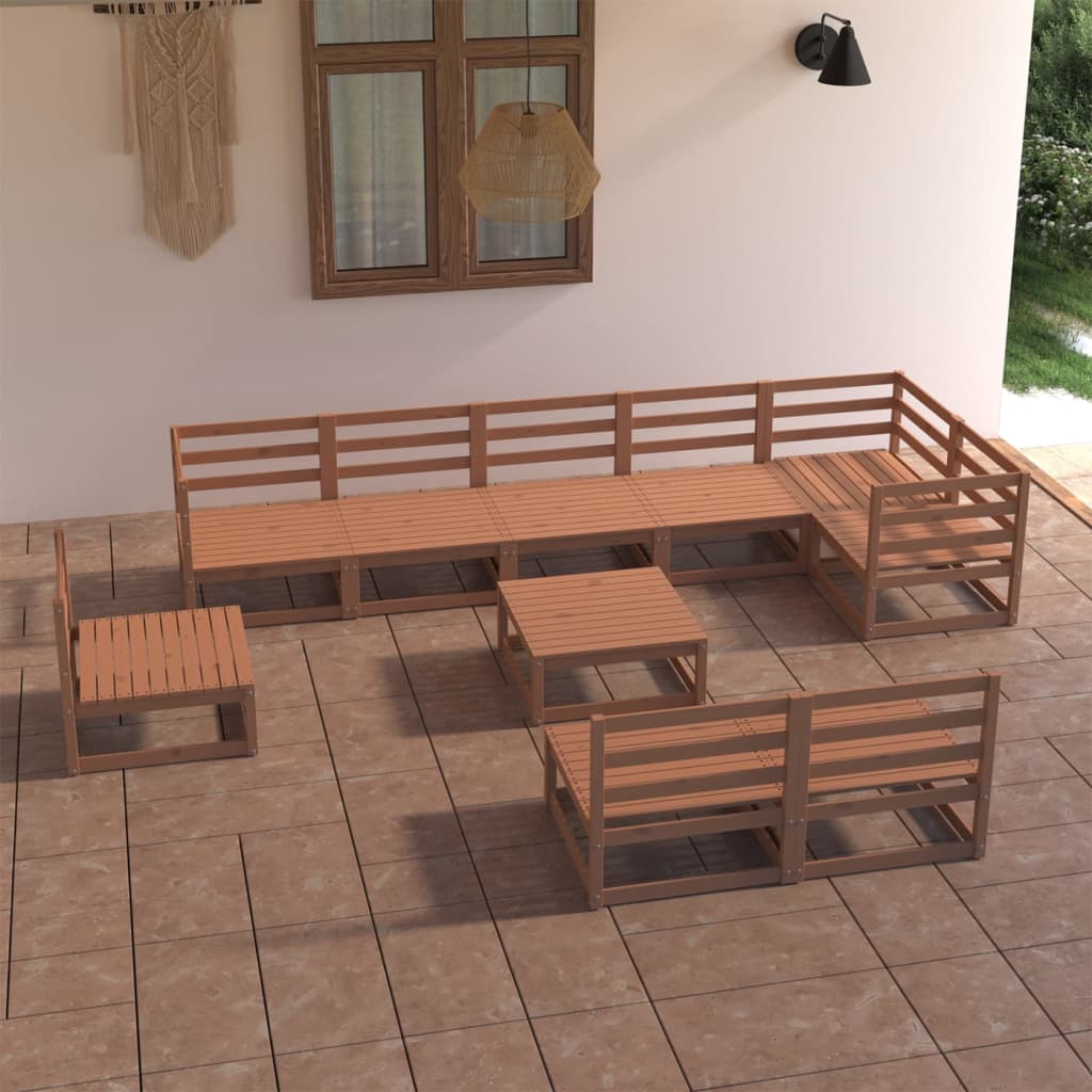 vidaXL Set Divani da Giardino 10 pz Marrone Ambra in Massello di Pino