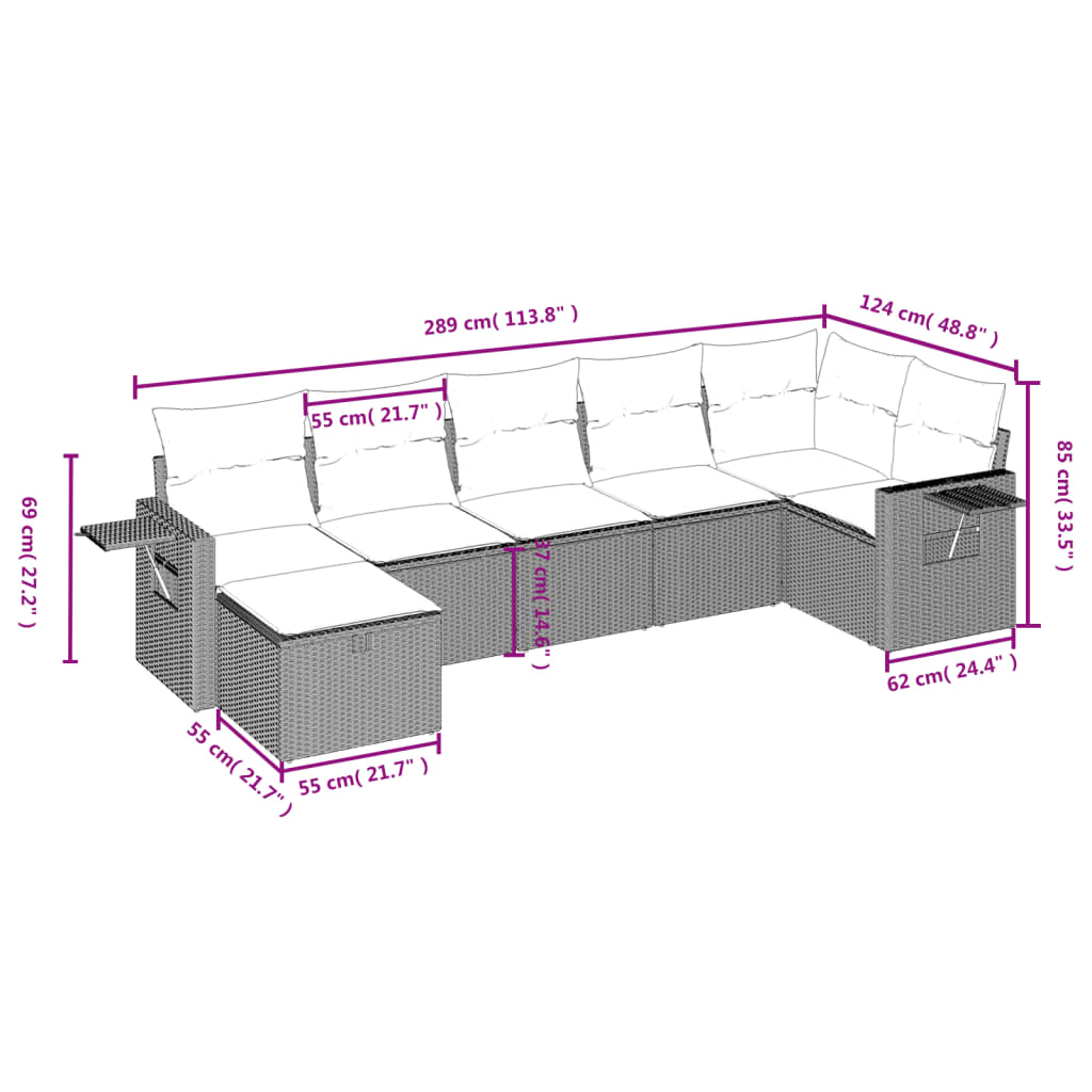 vidaXL Set Divani da Giardino con Cuscini 7pz Nero Polyrattan