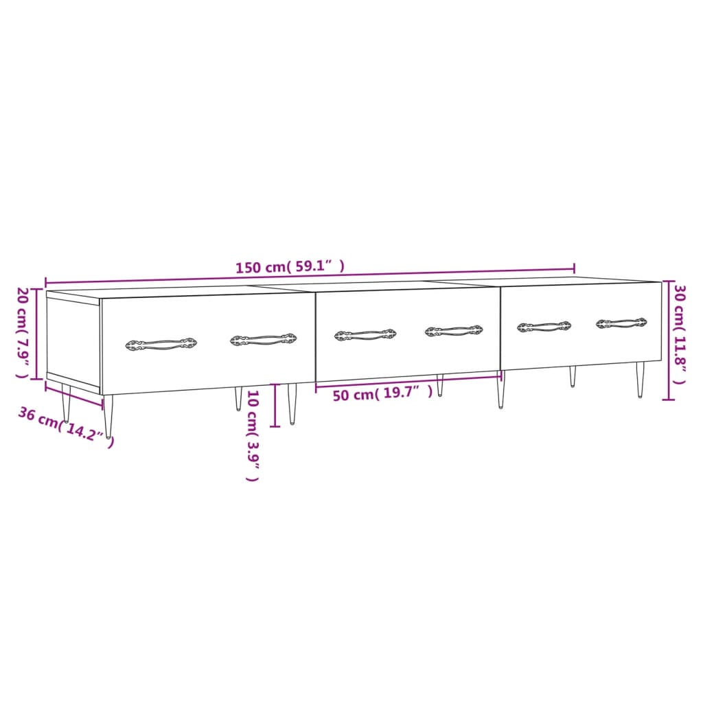 vidaXL Mobile Porta TV Bianco Lucido 150x36x30 cm in Legno Multistrato