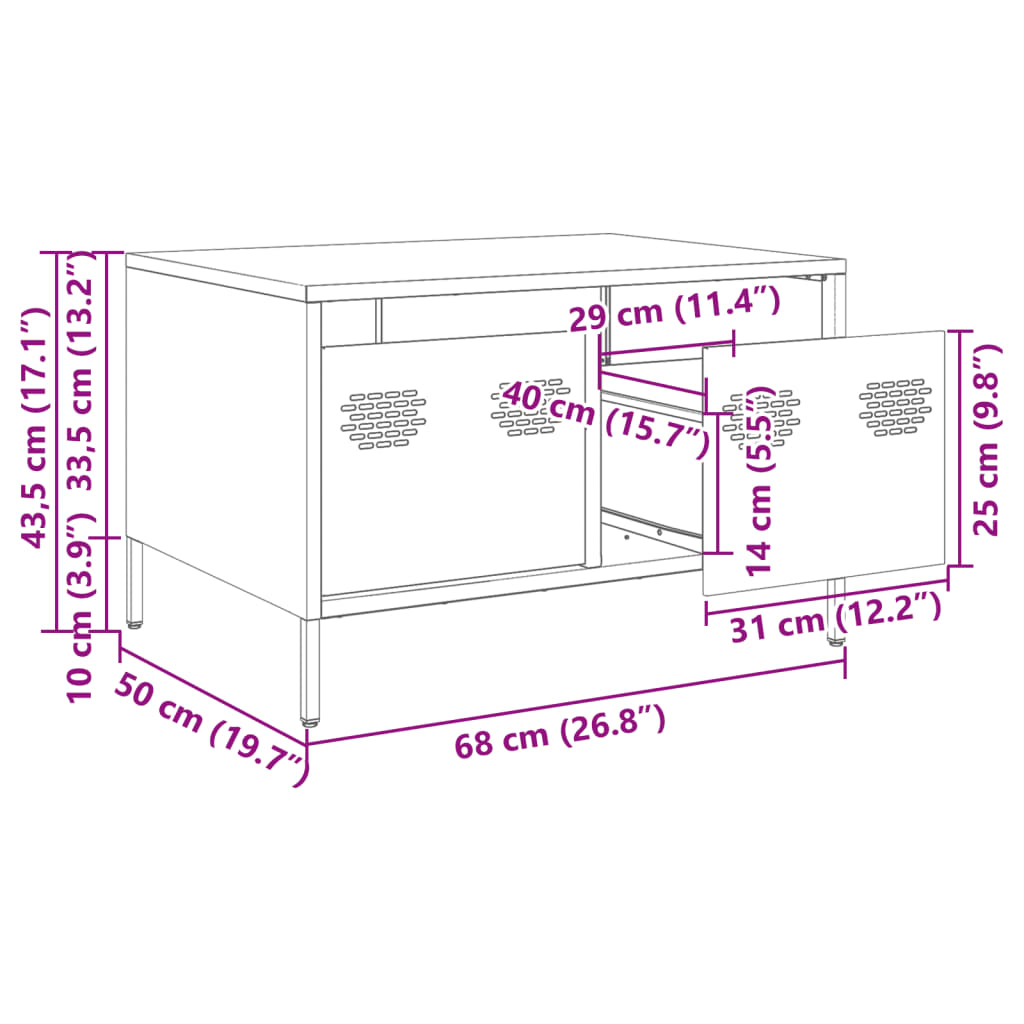 vidaXL Mobile TV Antracite 68x50x43,5 cm in Acciaio Laminato a Freddo