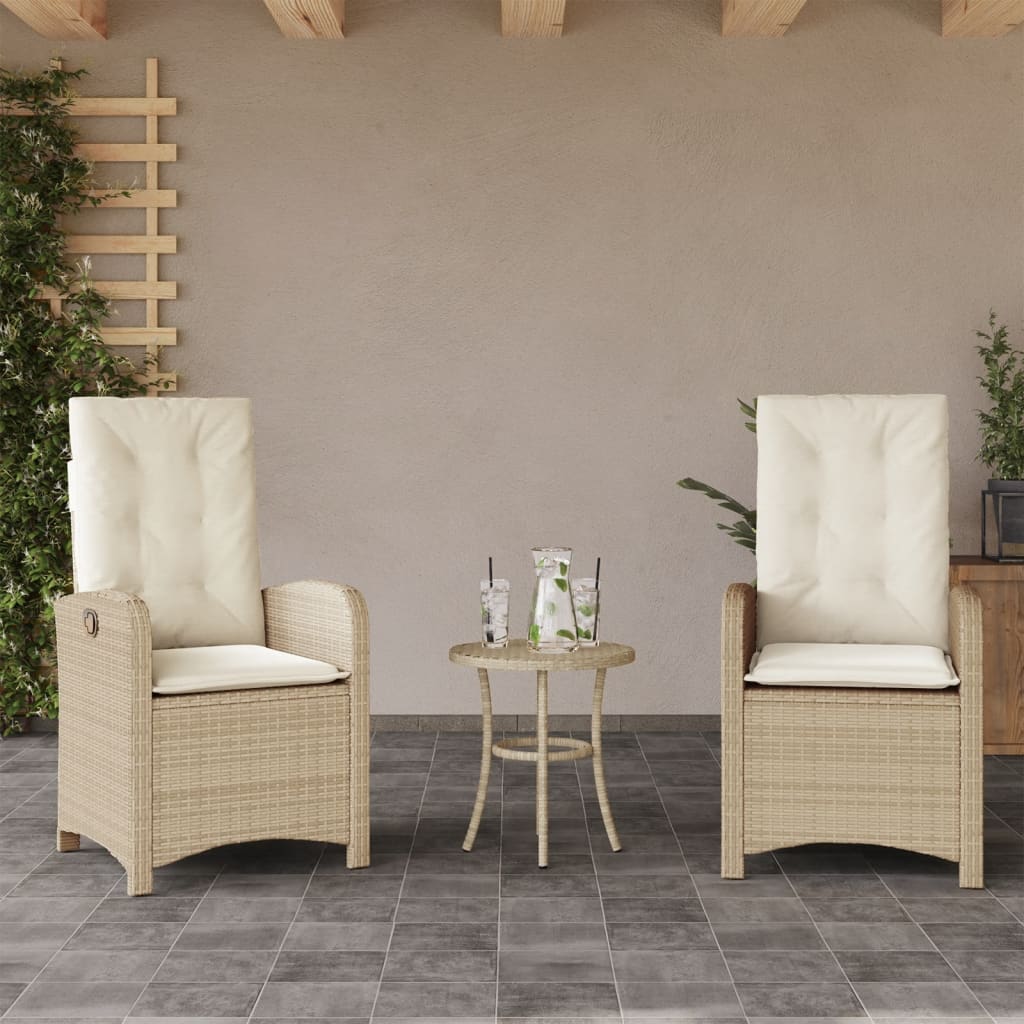 vidaXL Sedie Reclinabili da Giardino 2pz con Cuscini Beige Polyrattan