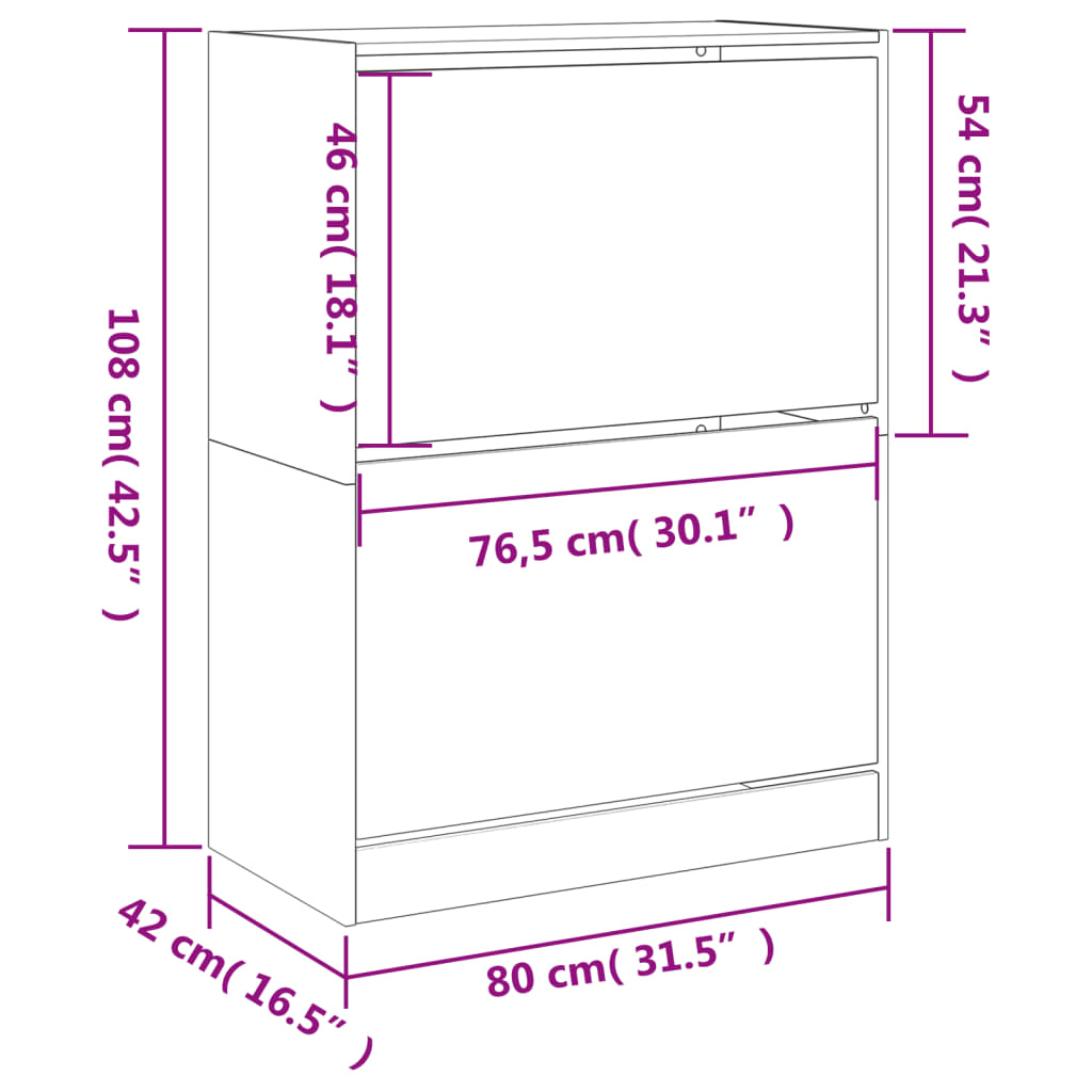 vidaXL Scarpiera con 2 Cassetti Ribaltabili Bianca 80x42x108 cm