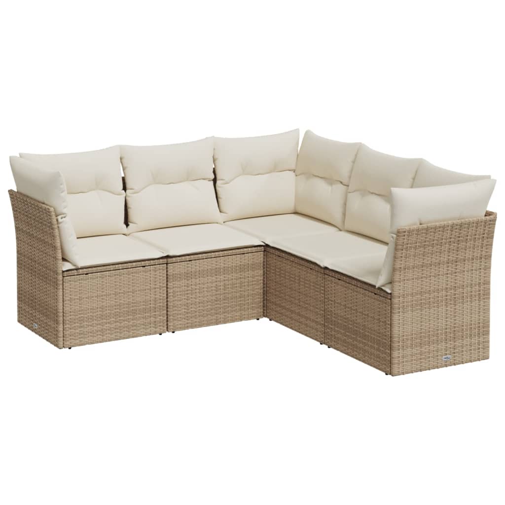 vidaXL Set Divano da Giardino 5 pz con Cuscini Beige in Polyrattan