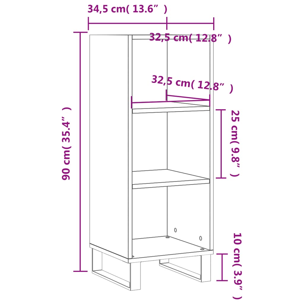 vidaXL Credenza Bianca 34,5x32,5x90 cm in Legno Multistrato